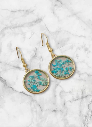 Boucles d’oreilles rondes bleu turquoise & doré fleurs séchées, marca: La Boutique, estado: Muito bom, €4.50, €5.43 inclui Proteção do Comprador
