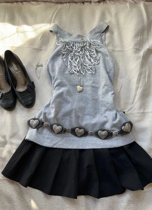 Multi Grey Fringed Stockholm Style Long Tank Top, merk: River Woods, staat: Heel goed, maat: M / 38 / 10, € 12,00, € 13,30 inclusief Kopersbescherming