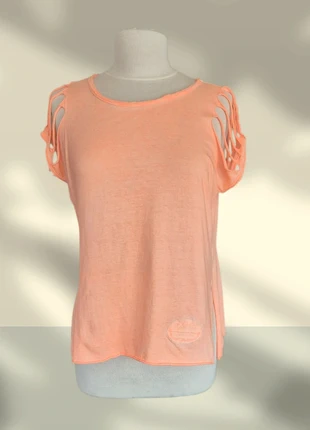 Haut orange fluo ajouré, marca: Tartaruga, estado: Muy bueno, tamaño: M / 38 / 10, 7,00 €, 8,05 € Protección al comprador incluida