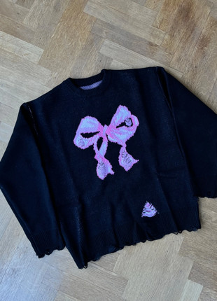 Knit, pull rose et noir noeud papillon - 2000's, marque: Aesthetic, état: Neuf sans étiquette, taille: M, 29,00 €, 31,15 € Protection acheteurs incluse