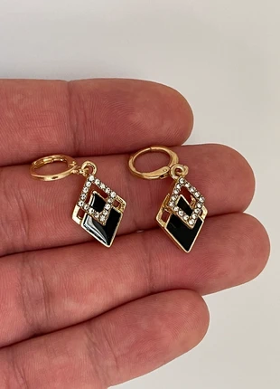 Black Diamond-Shape Earrings with Gemstones – Never Worn, Non-Tarnish, condition: New without tags, £7.49, £8.56 includes Buyer Protection