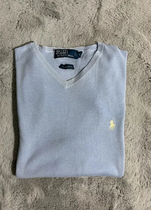 Pull Ralph Lauren Bleu ciel Col en V Logo brodé Jaune - Taille L 016, brand: Ralph Lauren, condition: Very good, size: L, €37.00, €39.55 includes Buyer Protection