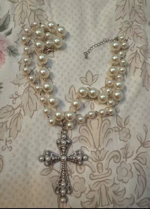 Trendy Goth Large Cross Pendant Necklace Elegant Charming Imitation Pearl Woman Choker, brand: NO LABEL, condition: New with tags, £6.00, £7.00 includes Buyer Protection
