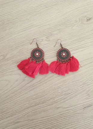 Boucles d’oreilles bohème vintage à pompons fuchsia et strass, marque: Boutique Bohéme, état: Neuf sans étiquette, 8,50 €, 9,63 € Protection acheteurs incluse