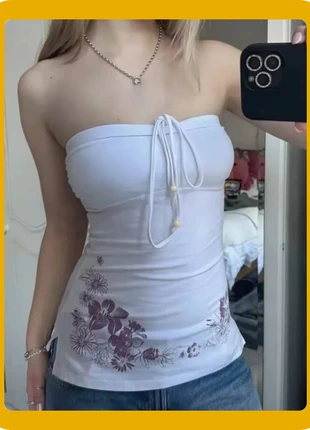 Top bustier blanc à imprimé floral, brand: LOOK, condition: Very good, size: S / 36 / 8, €24.99, €26.94 includes Buyer Protection