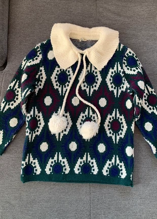 true vintage dralon Hochbausch collared knit sweater with pom poms, marque: Dralon, état: Bon état, taille: L / 40 / 12, 22,00 €, 23,80 € Protection acheteurs incluse