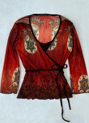 Blouse vintage orange et marron effet 2/1 à motif floral et paillettes dorées y2k, brand: Top Vintage, condition: Very good, size: M / 38 / 10, €26.75, €28.79 includes Buyer Protection Pro