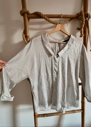 Chemise blanche à pois noirs Zara taille M – style satin, manches 3/4, brand: Zara, condition: Very good, size: M / 38 / 10, €3.00, €3.85 includes Buyer Protection