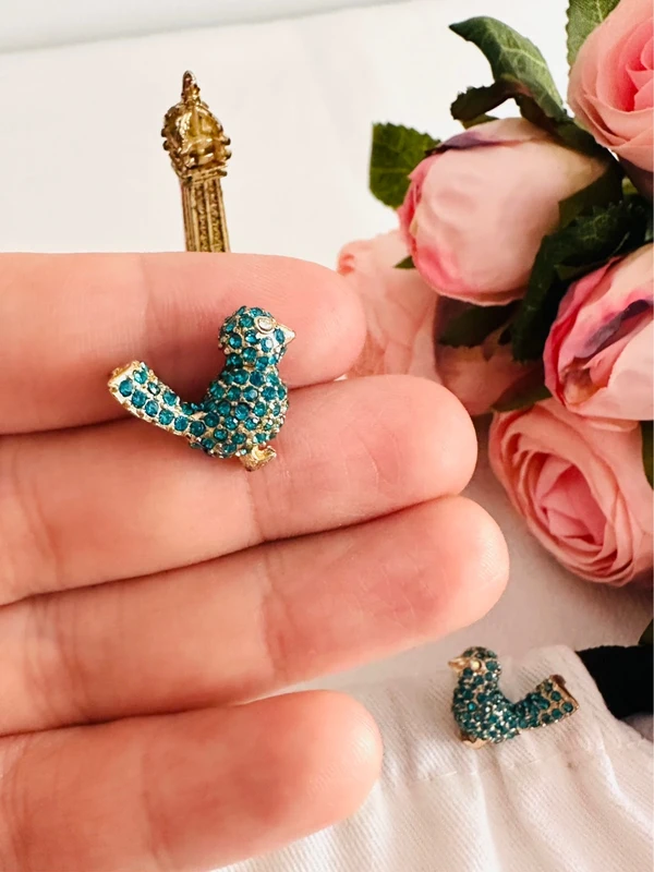 🐦Boucles d’oreilles oiseaux turquoise Betsey Johnson – Cristaux scintillants - photo numéro 3