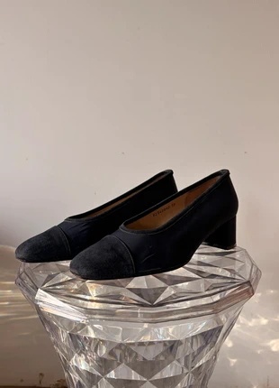 Ballerines bleu marine à talon - Cuir/Soie/Daim - Taille 38, marque: Madame d’en ville, état: Très bon état, taille: 38, 27,00 €, 29,05 € Protection acheteurs incluse