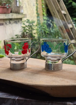 Lot 2 tasses en verre à motif vintage, brand: Vintage Love, condition: Very good, €10.00, €11.20 includes Buyer Protection
