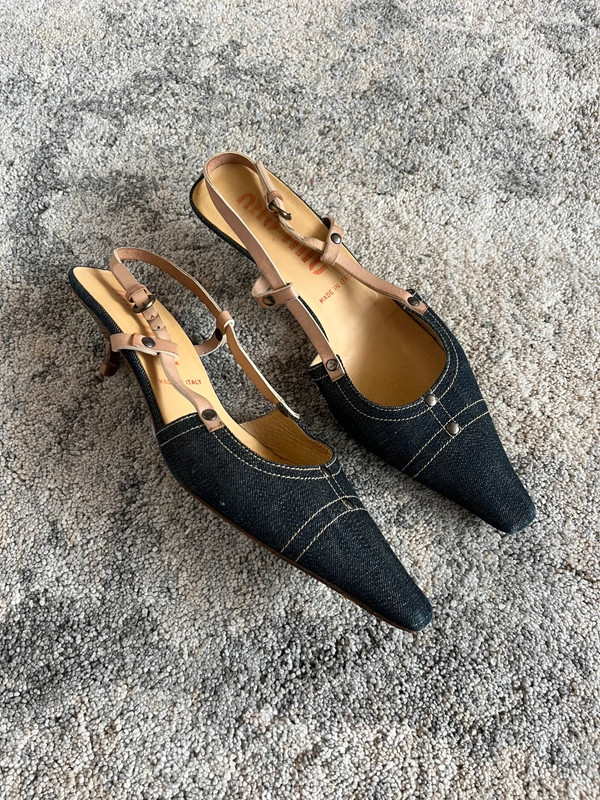 Vintage Miu Miu 2000’s denim kitten heels 1