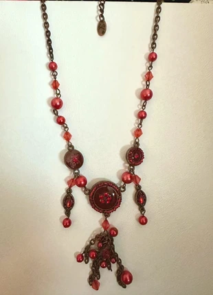 collier à médaillons et pierres rouge cerise style baroque - bijou fantaisie vintage, brand: Vintage Dressing, condition: Very good, €10.00, €11.20 includes Buyer Protection
