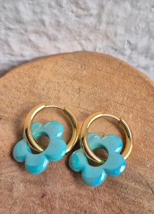#boucles d'oreilles fleurs #bleu #nacré #acier inoxydable #doré #or #femme #bijoux #automne, marque: Fait Main, état: Neuf avec étiquette, 6,00 €, 7,00 € Protection acheteurs incluse