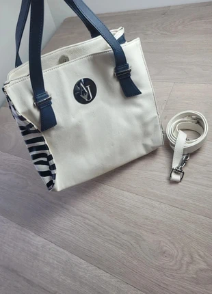 Sac à main Armani Jeans blanc et bleu marine zébré – similicuir – bandoulière amovible, marca: Armani Jeans, estado: Muito bom, €22.00, €23.80 inclui Proteção do Comprador