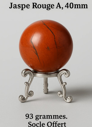 Sphère Jaspe Rouge, Diam 40mm env, qualité A, socle métal argenté inclus, état: Neuf avec étiquette, 14,00 €, 15,40 € Protection acheteurs (Pro) incluse