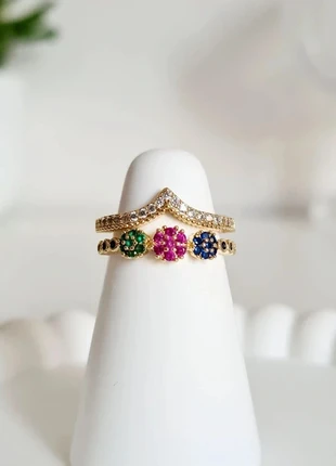 Bague dorée ajustable en forme de couronne multicolore, plaqué or, condition: New with tags, size: Adjustable, €6.00, €7.00 includes Buyer Protection