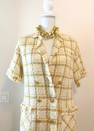 Zara - Joli robe crème dorée, style tweed, Taille M, 95% coton, marque: Zara, état: Très bon état, taille: M / 38 / 10, 18,00 €, 19,60 € Protection acheteurs (Pro) incluse