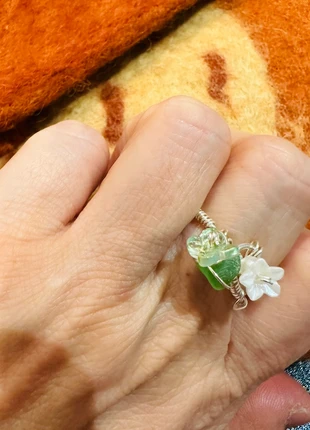 Handmade Wire-Wrapped Floral Ring – Green & White Collection, condition: New without tags, size: Adjustable, £3.99, £4.89 includes Buyer Protection