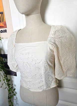 Blouse à Broderie anglaise - H&M - Blanc (36FR), brand: H&M, condition: Very good, size: S / 36 / 8, €12.00, €13.30 includes Buyer Protection