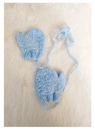 Moufles bébé tricotées main en maille bouclette bleu ciel 1-3 mois hiver chaud, brand: Fait Main, condition: Very good, size: 1-3 months / 56 cm, €3.00, €3.85 includes Buyer Protection