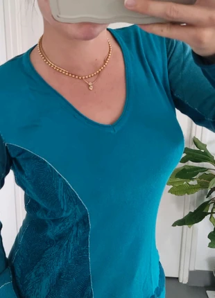 Haut fin vintage patchwork bleu col V, marque: Miss Captain, état: Très bon état, taille: L / 40 / 12, 5,00 €, 5,95 € Protection acheteurs incluse