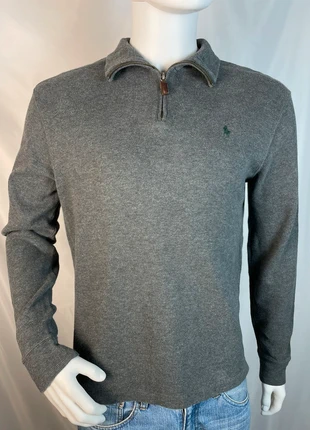 Pull quarter/half zip col camionneur Ralph Lauren gris logo brodé vert S homme. E4-04, marke: Ralph Lauren, zustand: Sehr gut, größe: S, 54,00 €, 57,40 € inklusive Vinted-Käuferschutz