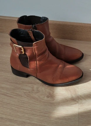 Bota botim raso em pele couro genuíno, camel, marca: Goodstep, estado: Bom, tamanho: 35, €10.00, €11.20 inclui Proteção do Comprador