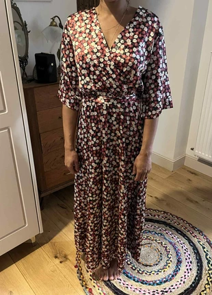 Robe longue fleurie – coupe portefeuille fluide – taille S/M, merk: Inconnu, staat: Heel goed, maat: S / 36 / 8, € 10,00, € 11,20 inclusief Kopersbescherming