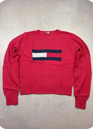 Pull cropped col rond Tommy Hilfiger flag big logo 100% coton rouge taille L, brand: Tommy Hilfiger, condition: Very good, size: L / 40 / 12, €19.90, €21.60 includes Buyer Protection Pro