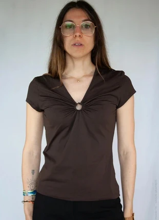 131DPR - Haut moulant, décolleté V, 123, marron, marca: 123, estado: Muy bueno, tamaño: XL / 42 / 14, 4,99 €, 5,94 € Protección al comprador Pro incluida