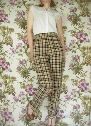 pantalon vintage taille haute à pinces à carreaux noir beige et orange, brand: Vintage Dressing, condition: Very good, size: S / 36 / 8, €28.00, €30.10 includes Buyer Protection Pro