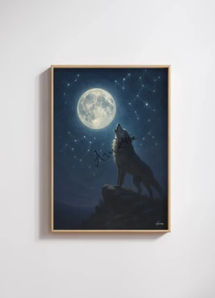 Poster: wolf howling at the stars, merk: amera, staat: Nieuw met prijskaartje, € 7,00, € 8,05 inclusief Kopersbescherming Pro