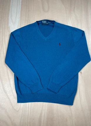 Pull col V Ralph Lauren bleu manches longues logo brodé taille M, marca: Ralph Lauren, estado: Muito bom, tamanho: M, €25.00, €26.95 inclui Proteção do Comprador Pro