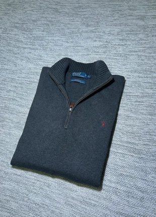 Quart Zip / Half Zip / Pull Ralph Lauren couleur uni gris foncer logo rouge XL chic old money, merk: Ralph Lauren, staat: Heel goed, maat: XL, € 69,00, € 73,15 inclusief Kopersbescherming Pro