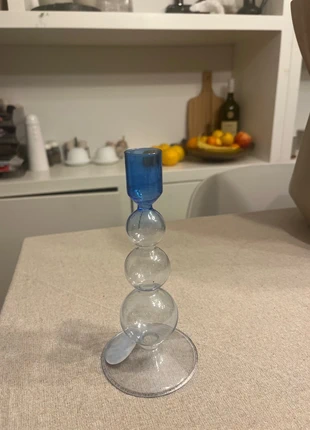 Kandelaar blauw wit glas home deco kerst interieur blokker Japandi, merk: Blokker, staat: Nieuw met prijskaartje, € 8,00, € 9,10 inclusief Kopersbescherming