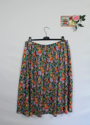 🍒🌸Jupe midi plissée vintage Damart - fleurs & fruits - couleurs automnales - T.44🍒🌸, marque: Vintage, état: Très bon état, taille: XXL / 44 / 16, 25,00 €, 26,95 € Protection acheteurs (Pro) incluse