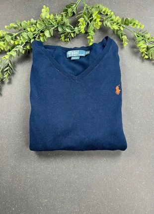 Pull col V slim fit Ralph Lauren | taille S | bleu marine logo orange, marke: Ralph Lauren, zustand: Sehr gut, größe: S / 36 / 8, 37,00 €, 39,55 € inklusive Vinted-Käuferschutz