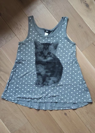 Débardeur gris adolescente fille mignon chaton à pois H&M 12-14 ans, marque: H&M, état: Très bon état, taille: 12 ans / 152 cm, 2,00 €, 2,80 € Protection acheteurs incluse