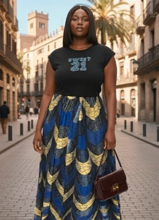 Robe longue africaine bimatière en WAX, Vestido largo africano WAX bimaterial, staat: Nieuw met prijskaartje, maat: Universele maat, € 29,00, € 31,15 inclusief Kopersbescherming