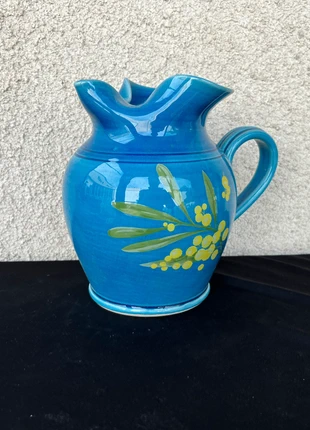 Pichet en céramique bleue à décor de mimosa, style provençal, estado: Muy bueno, 15,00 €, 16,45 € Protección al comprador Pro incluida