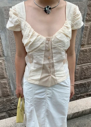 Beige sheer patchwork short sleeve shirt, marque: dotsyear, état: Très bon état, taille: S / 36 / 8, 29,00 €, 31,15 € Protection acheteurs incluse