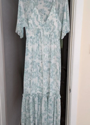River island dress midi length, floral, lined, green and cream, brand: River Island, condition: Very good, size: L / UK 16-18, £7.00, £8.05 includes Buyer Protection