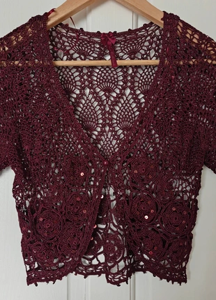 E-vie Burgundy Crochet Lace Bolero – Size 10–12 – Fairycore Vintage Boho Style, brand: Vintage Dressing, condition: Very good, size: M / 10, £6.99, £8.04 includes Buyer Protection