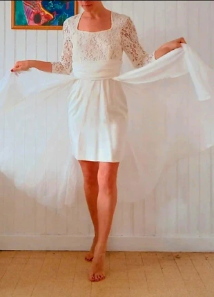 Magnifique Robe de mariée, cocktail, soirée vintage, mariage civil, brand: Emeraude, condition: Very good, size: S / 36 / 8, €58.50, €62.13 includes Buyer Protection