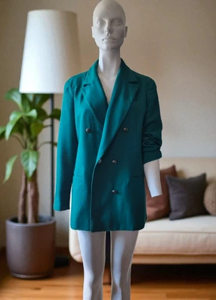 Uk 12-14 vintage 80s teal green wool oversized double-breasted blazer smart casual dark academia, brand: the edinburgh collection, condition: Good, size: L / UK 16-18, £42.00, £44.80 includes Buyer Protection