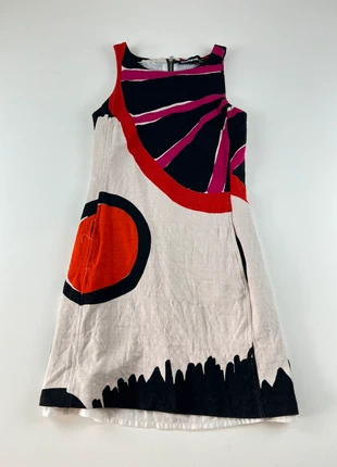 Robe Desigual en coton motifs géométriques beige/noir/rouge - S (36), marca: Desigual, estado: Muito bom, tamanho: S / 36 / 8, €25.00, €26.95 inclui Proteção do Comprador