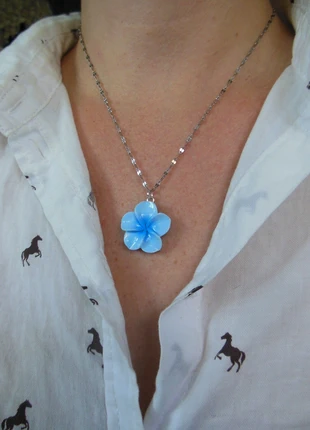 Fleur hibiscus bleu 🌸 harmonie 🌸 collier résine et acier inoxydable réglable ajustable argenté, marque: acier inoxydable, état: Très bon état, 8,00 €, 9,10 € Protection acheteurs (Pro) incluse