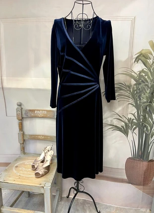 Connected Apparel navy velvet-effect wrap dress – size 14, brand: Connected Apparel, condition: Very good, size: XL / 14, £12.00, £13.30 includes Buyer Protection Pro