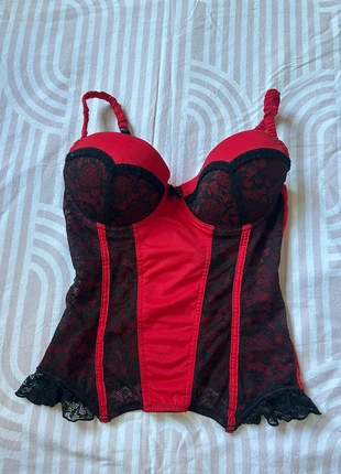 Vintage y2k rode zwarte sexy corset top lingerie top 2000s, brand: COQUETTE, condition: Very good, size: S / 36 / 8, €14.00, €15.40 includes Buyer Protection